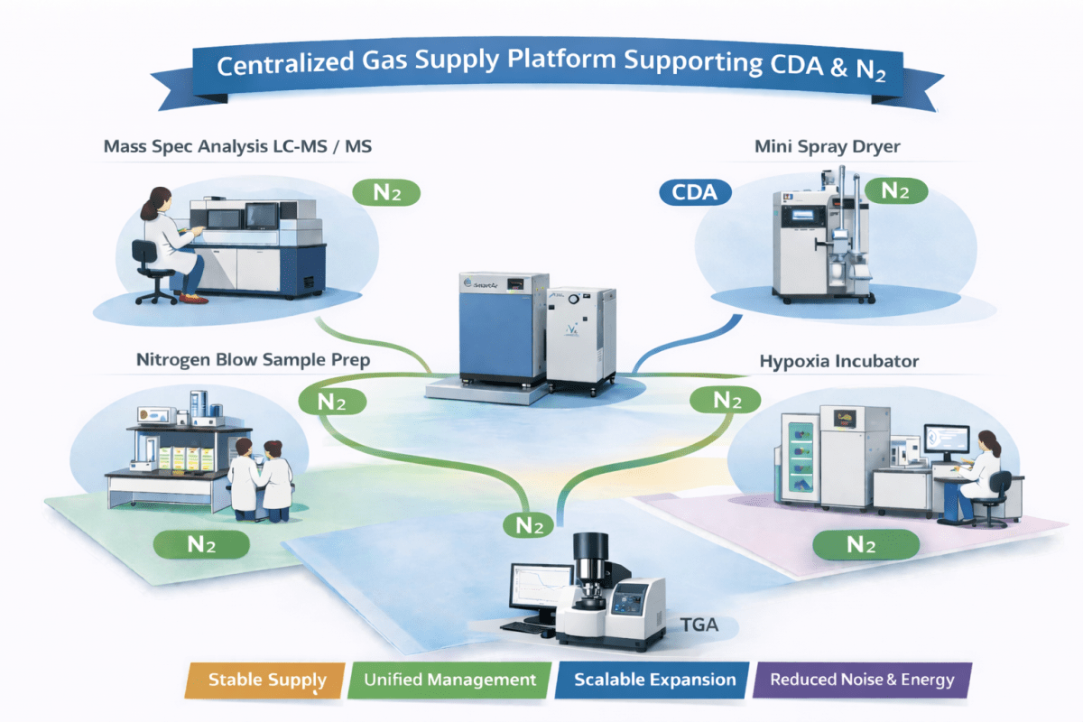 如何提升科研數據穩定性？解析日本岩田無油渦卷技術在實驗室集中供氣系統的應用